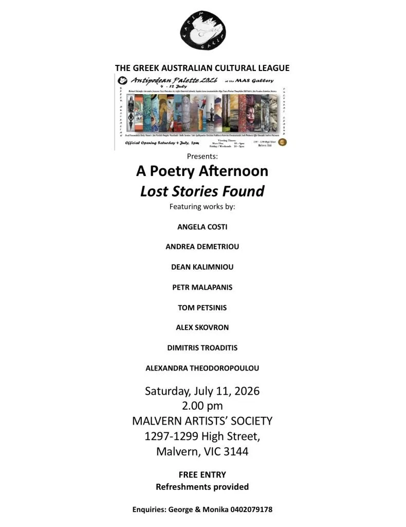Greek-Australian Cultural League presents a Poetry Afternoon - Lost Stories Found