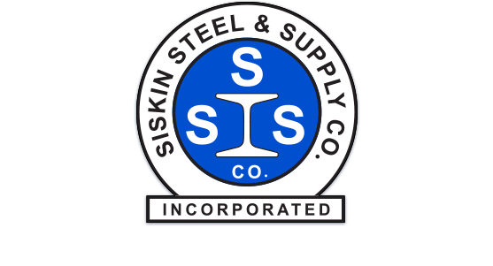 Logo of Siskin Steel & Supply Co., featuring a blue circle with white text and a central icon, surrounded by a black border.
