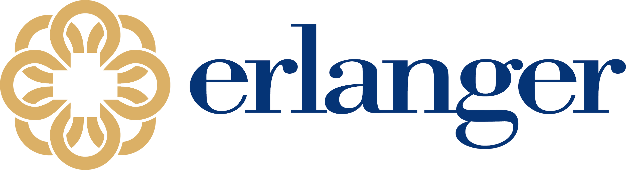 Logo with a gold intertwined knot design and the word 'erlanger' in blue text.