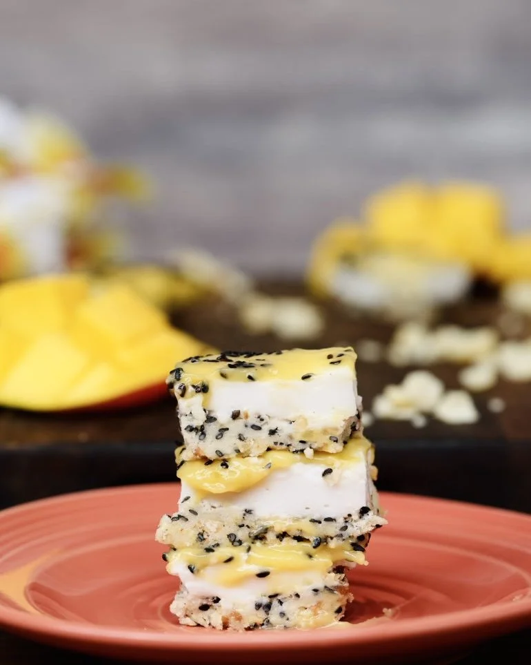 Mango Haupia Bars w/ Black Sesame Shortbread 