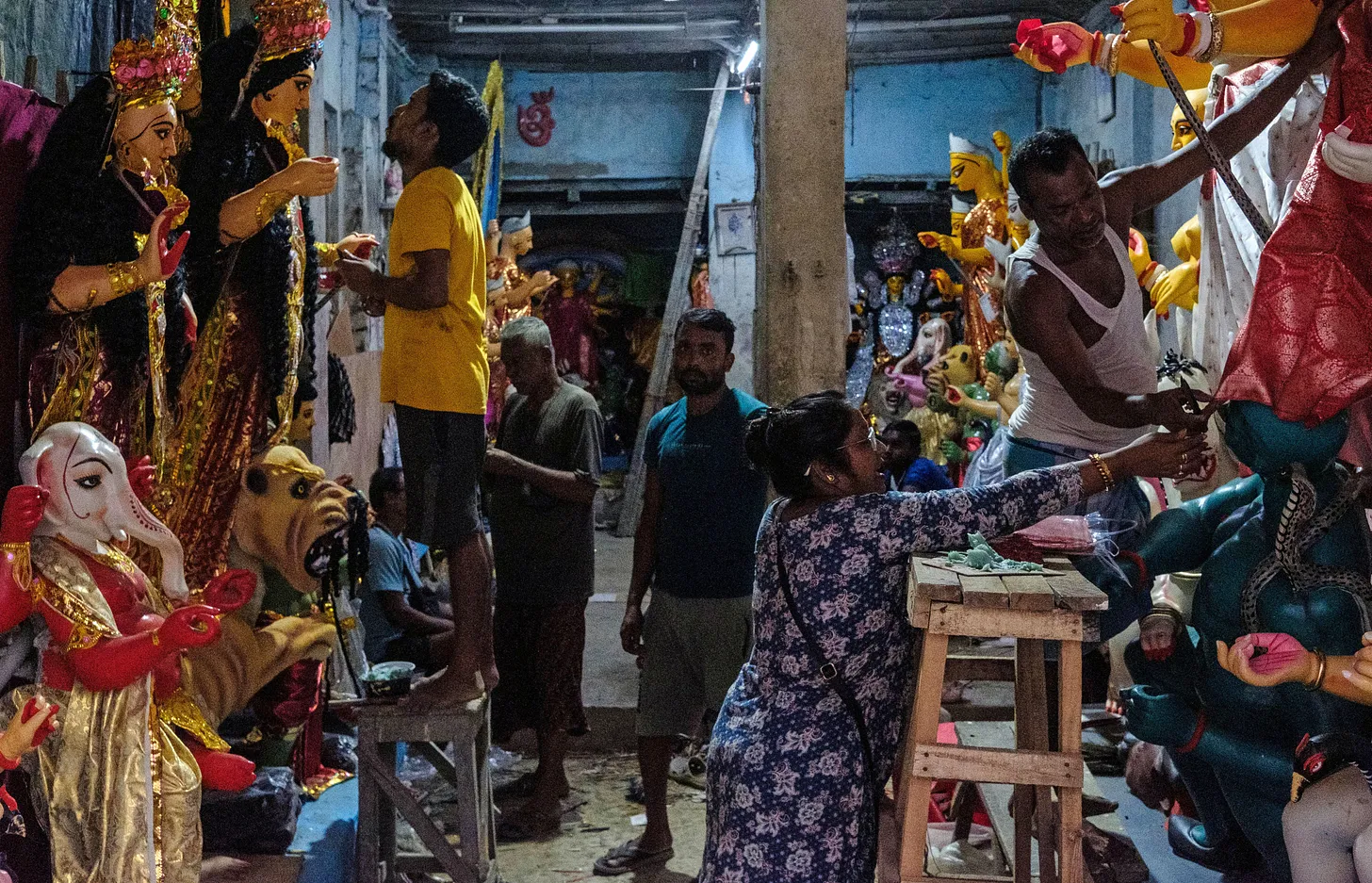 Preparing floats for the Durga Puja festival  