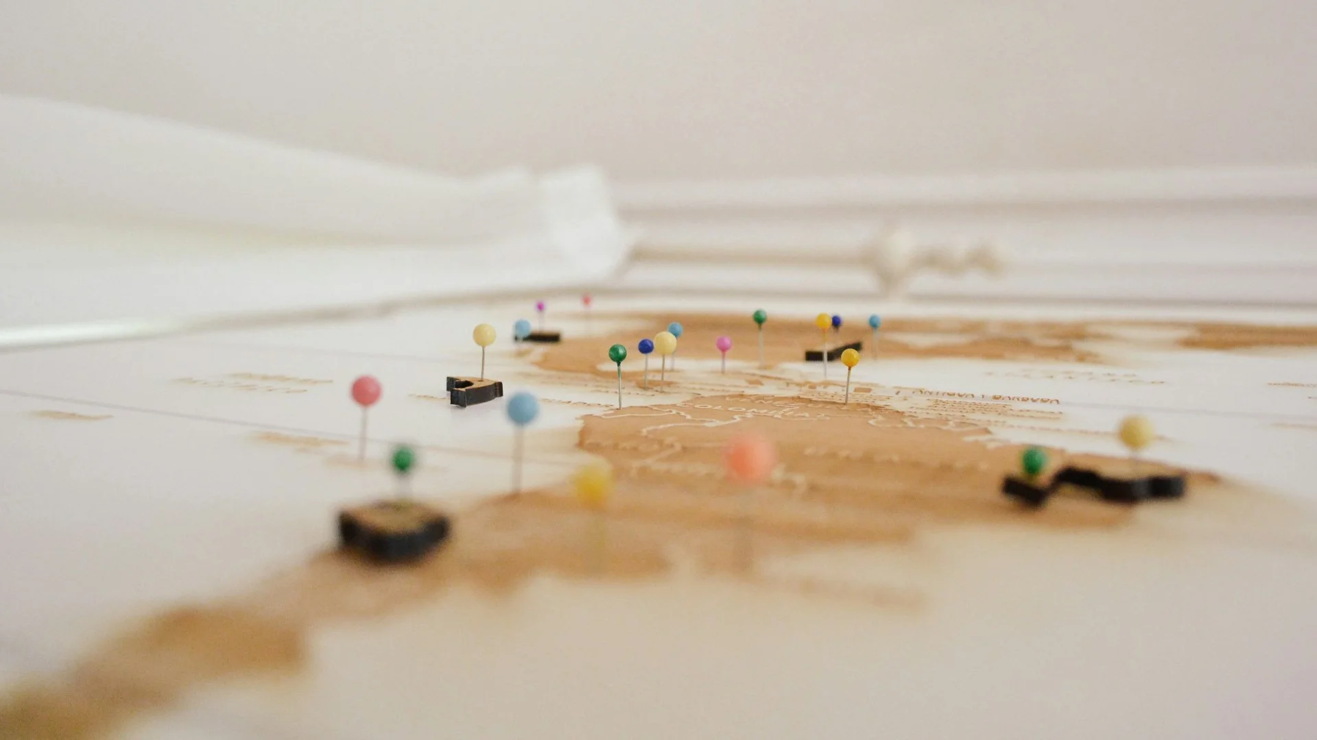 Close up of pins on a map