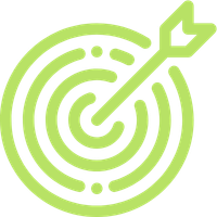 Green target with arrow hitting the bullseye, symbolizing precision or goal achievement.