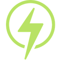 A green lightning bolt inside a circular outline, symbolizing energy or electricity.
