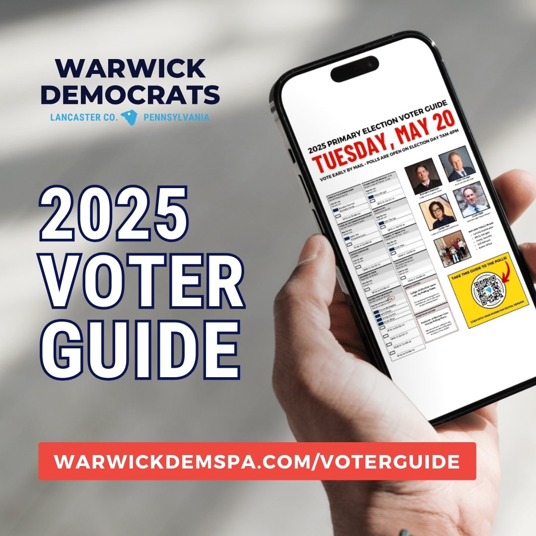 It&rsquo;s Primary Day, Warwick Democrats! Get thee to the polls before 8 PM and vote for our endorsed candidates!
ㅤ
Lititz Borough:
✅ John George for Mayor
✅ Scott Hain for Council (Ward 1)
✅ Brad Bergman for Council (Ward 3)
ㅤ
Elizabeth Township:
✅