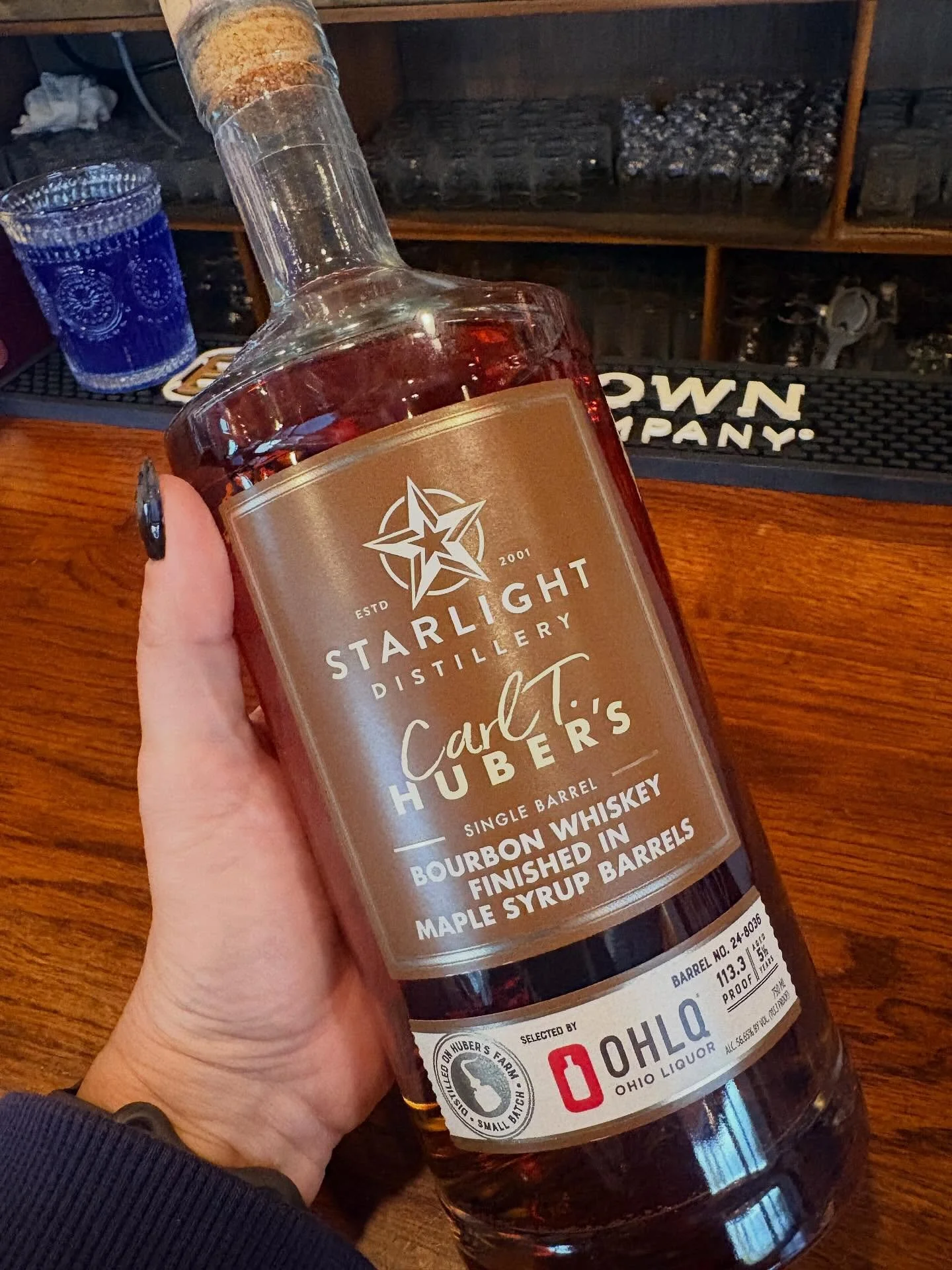 🥃 Whiskey Wednesday 🥃
Today we’re pouring something truly special — Carl T. Huber’s Bourbon, from Starlight Distillery in Starlight, Indiana. 
This single-barrel bourbon comes in at 113.3 proof. A balance of rich maple sweetness