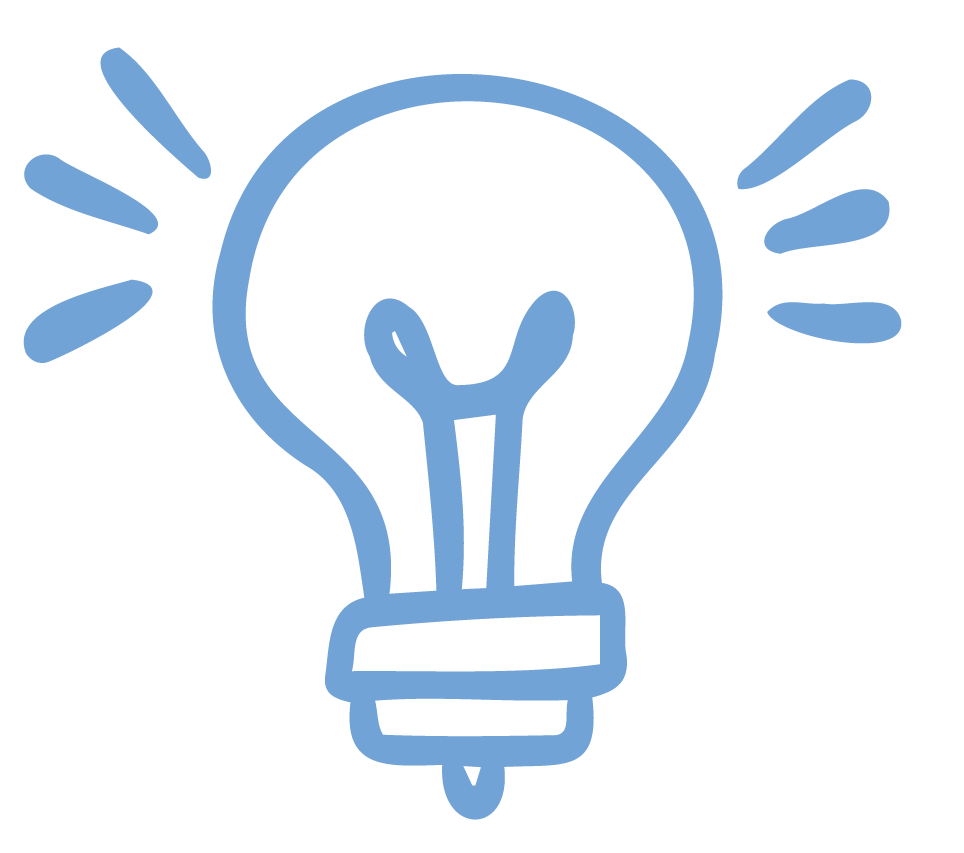 A simple, hand-drawn illustration of a lightbulb emitting light.