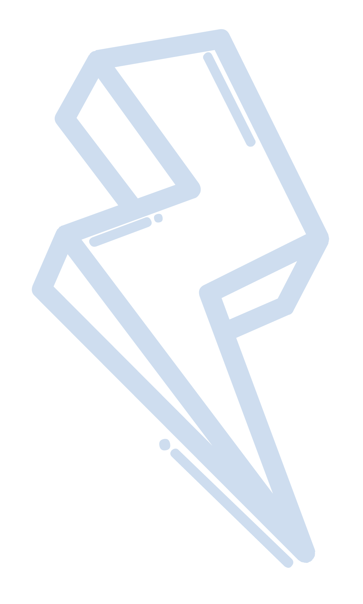 Outline drawing of a foldable knife with a blue handle on a black background.