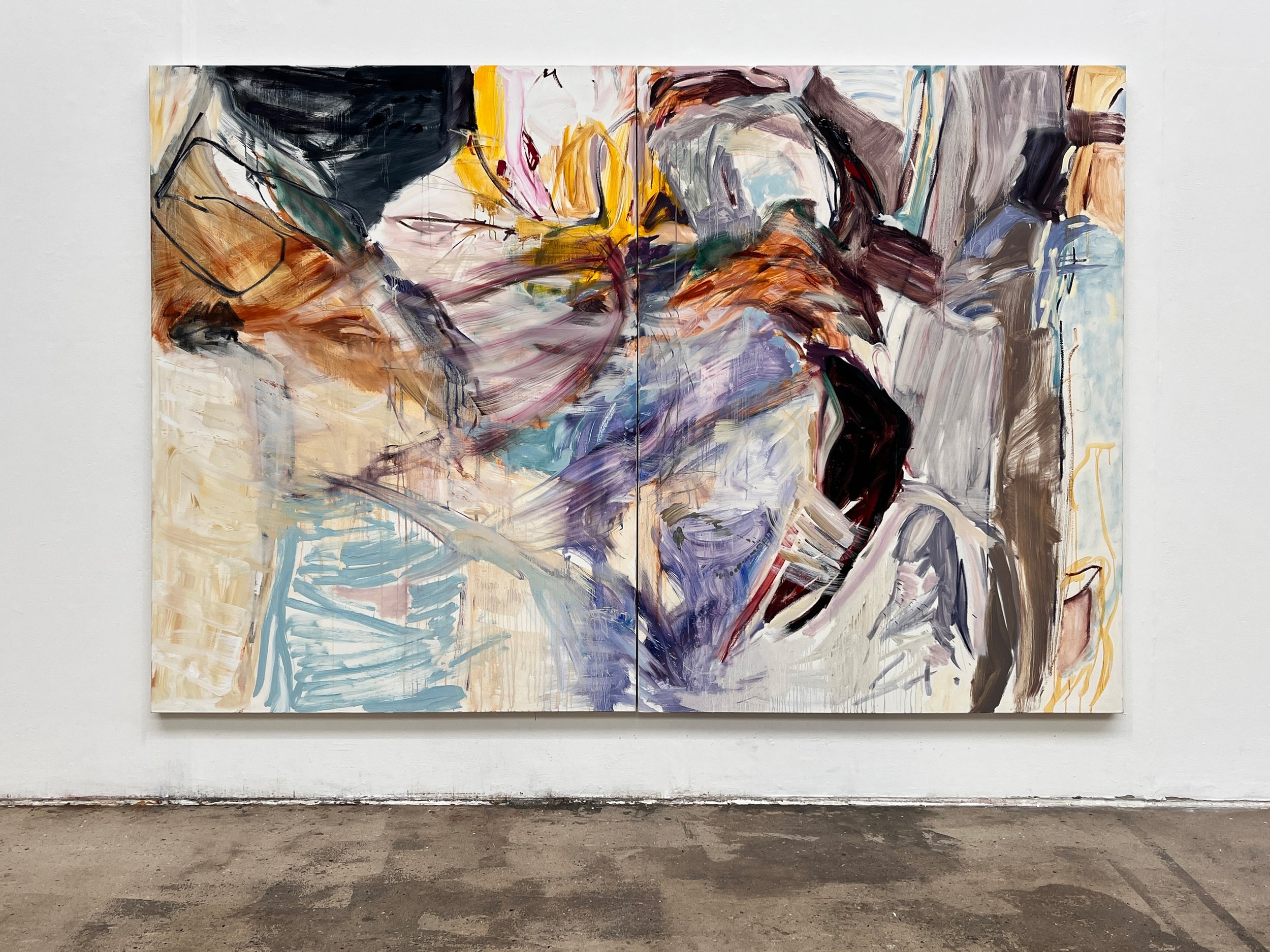 No One is Going to Believe You

2026
oil, oil stick, and graphite on canvas
120 cm x 160 cm per panel 
(240 cm x 160 cm overall).
© Heather Ota
