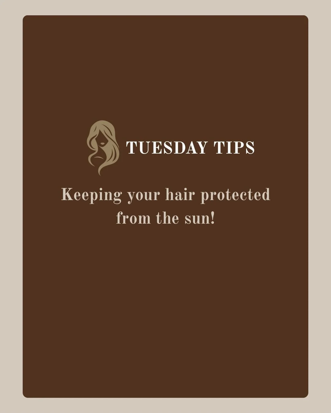 Tuesday Tips are back! 

☀️Your skin isn&rsquo;t the only thing that needs protection from the sun-your hair does too! ☀️

UV rays can leave hair feeling dry, brittle, faded, and lacking shine. The good news? With the right care, you can protect your