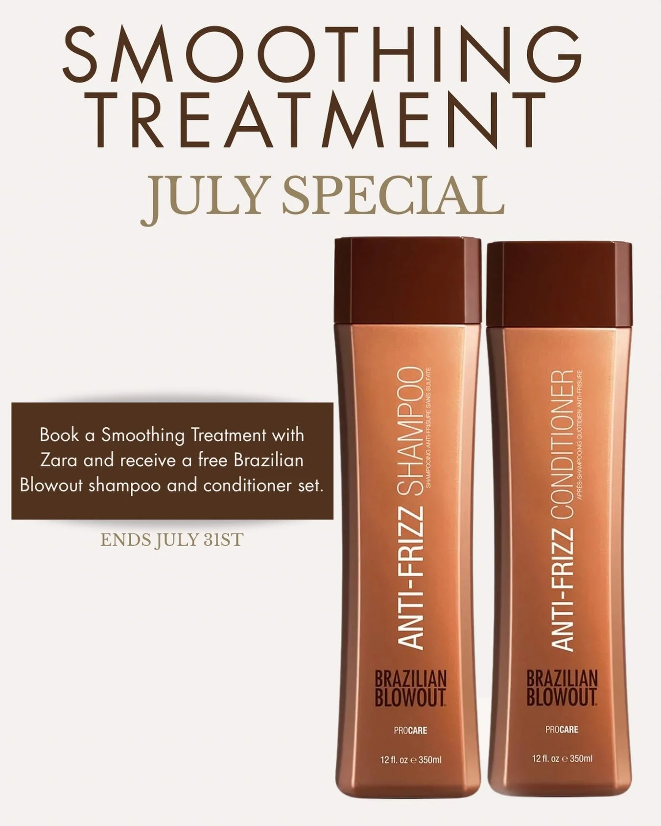 ✨ Smooth. Sleek. Frizz-Free. ✨

Say goodbye to frizz and hello to effortlessly beautiful hair with our Brazilian Blowout Special.

Whether you&rsquo;re battling humidity, cutting down on styling time, or simply craving shinier, healthier-looking hair