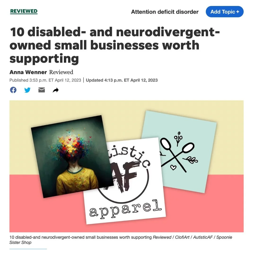 Article headline showing three Etsy artist logos and the headline on Reviewed that reads "10 disabled-and neurodivergent-owned small businesses worth supporting"