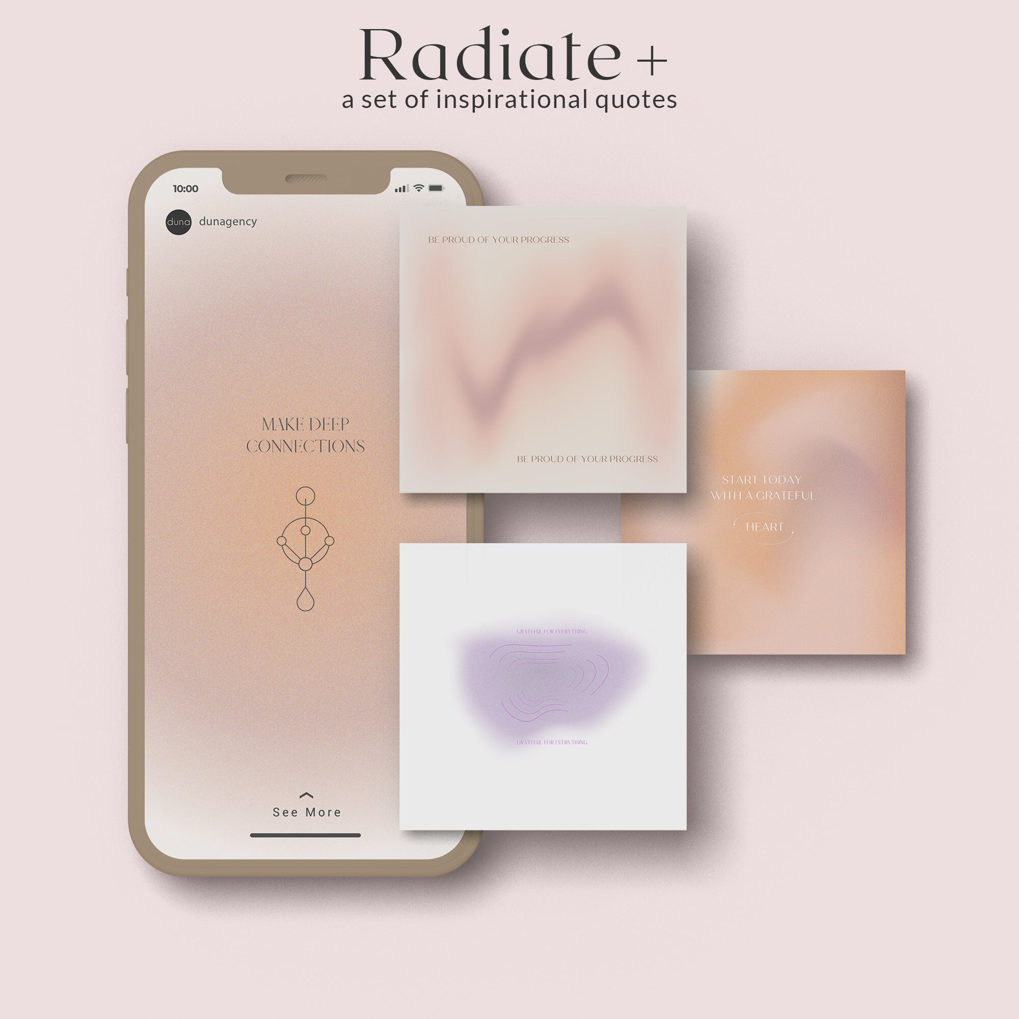 RADIATE + IG Inspirational quotes, Canva Templates, Gradients Backgrounds, life coach templates