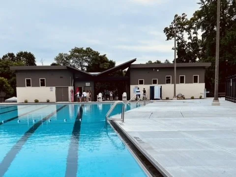 The view of the new Pool House structure from the pool. 