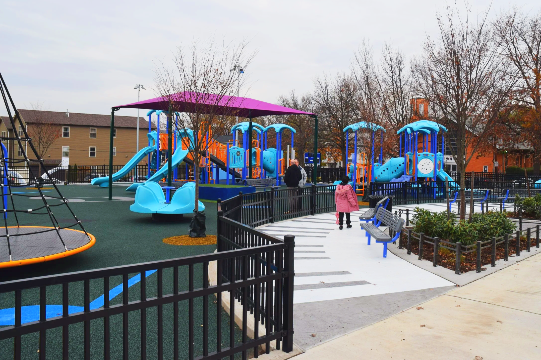 Music-themed pathway paint and playground equipment