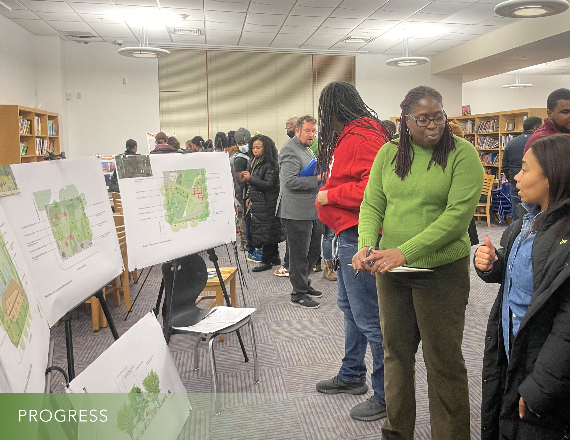 Collecting feedback from Mount Vernon resident stakeholders at the Benjamin Turner Academy.