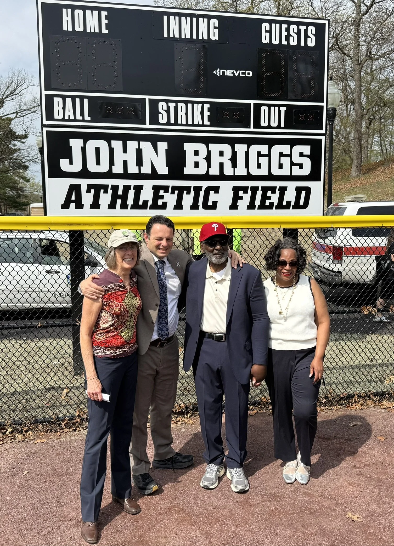 Rose Harvey, Mayor André Sayegh, Johnny Briggs, and Renvy Briggs.