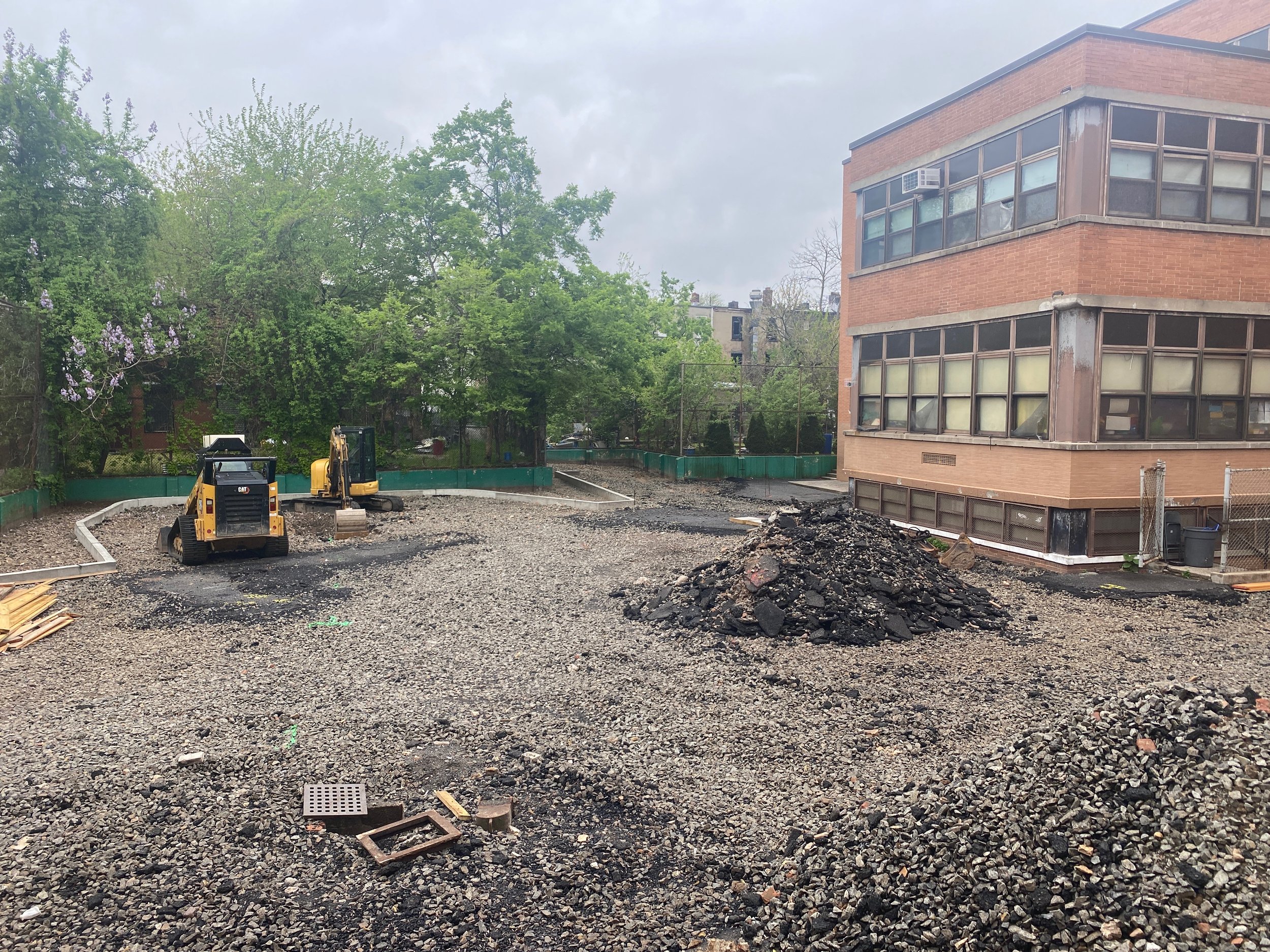 Schoolyard construction in progress.