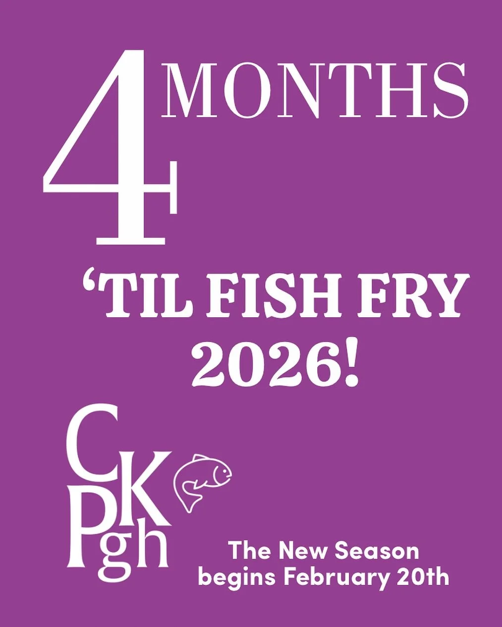 🚨ATTENTION: 4 MONTHS &lsquo;TIL FISH FRY!!!!🐟🐟🐟🚨

Oh, you bet your bottom dollar the countdown has begun!

Mark your calendar for Friday, February 20th, and we&rsquo;ll see you in Hazelwood!

(And did Social Media &amp; Marketing put a &ldquo;Co