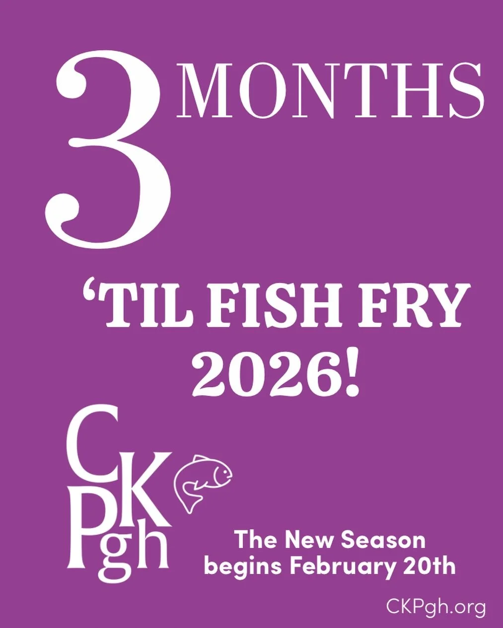 3 months until Fish Fry Season begins!!

Who&rsquo;s been dreaming about it?🤣

We have some things in the works for the 2026 season&hellip;.

#ckpgh #fishfrycountdown #fishfry2026 #fishfrylovers #pghfishfry #pghnonprofit #stufftodoinpittsburgh #fish