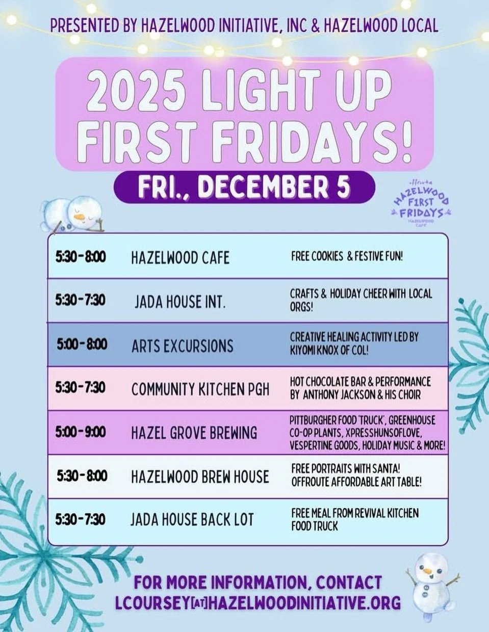 Who&rsquo;s joining us for hot chocolate and jazz tonight for &ldquo;Light Up First Fridays&rdquo; in Hazelwood?

We&rsquo;ll have a hot chocolate bar to help warm you up and music by Anthony Jackson and his friends to warm up your soul. 

Stop by 5: