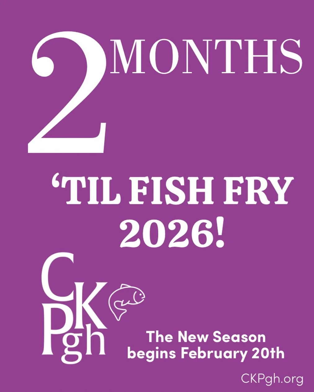 Two months until Fish Fry Season begins!!!!🙌🏼🙌🏼🙌🏼🙌🏼

Mark your calendar for February 20th!

Who&rsquo;s excited!

#ckpgh #ckpfishfry #fishfryfriday #pghfishfry