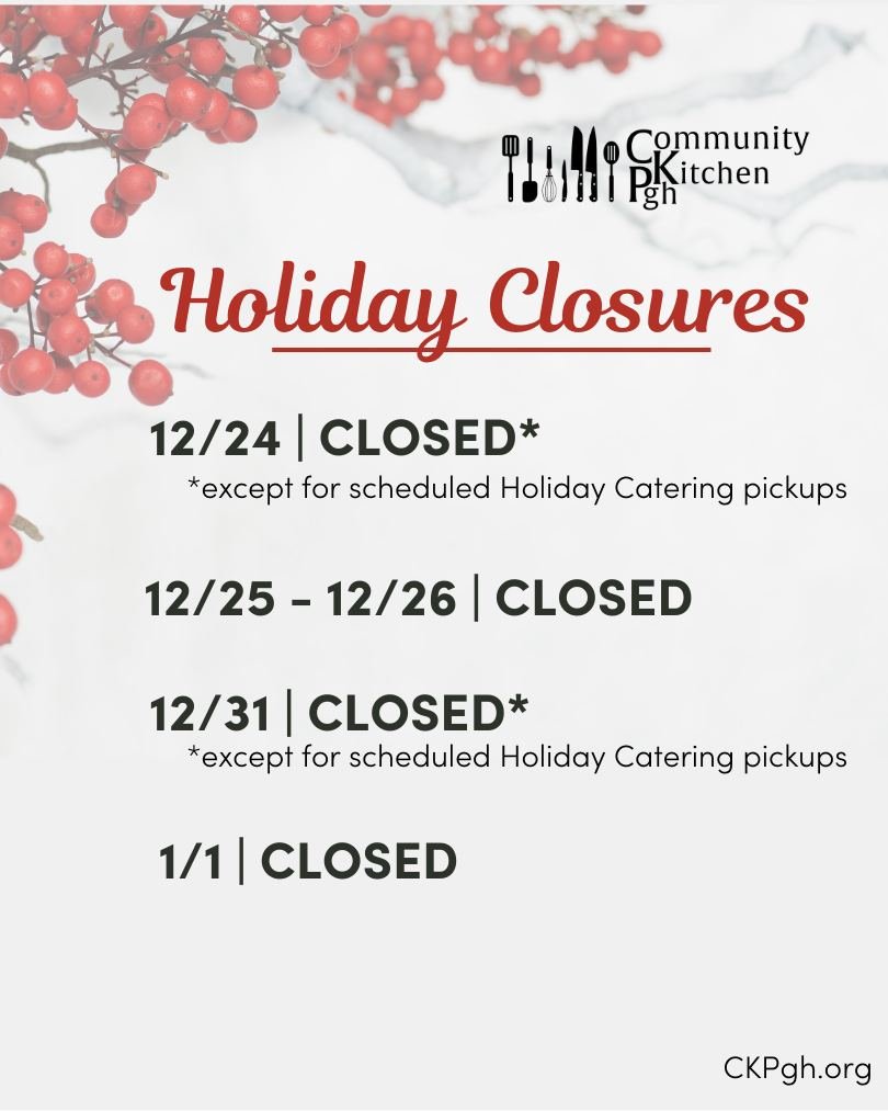 Please note that we will be closed on the following days for the Christmas and New Year's Holidays:

12/24: CLOSED *except for scheduled Holiday Catering pickups
12/25-12/26: CLOSED
12/31: CLOSED *except for scheduled Holiday Catering pickups
1/1: CL