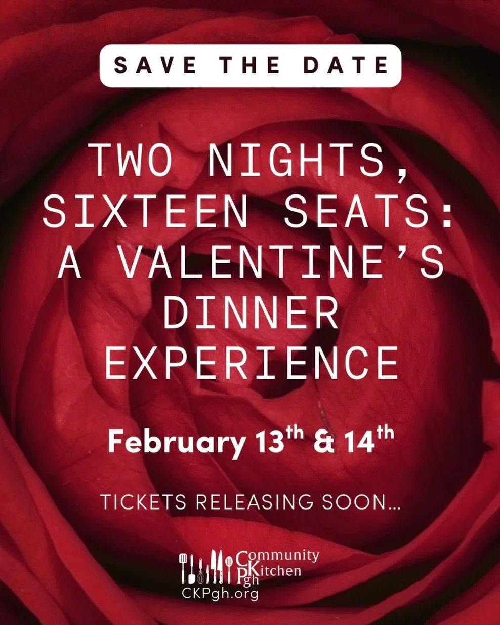 SAVE THE DATE! 

Looking for a special Valentine&rsquo;s dinner experience?

Over 2 exclusive nights, our chefs will present a thoughtfully-designed menu available just for this experience. 

Just 16 seats available each night.

Tickets will be relea