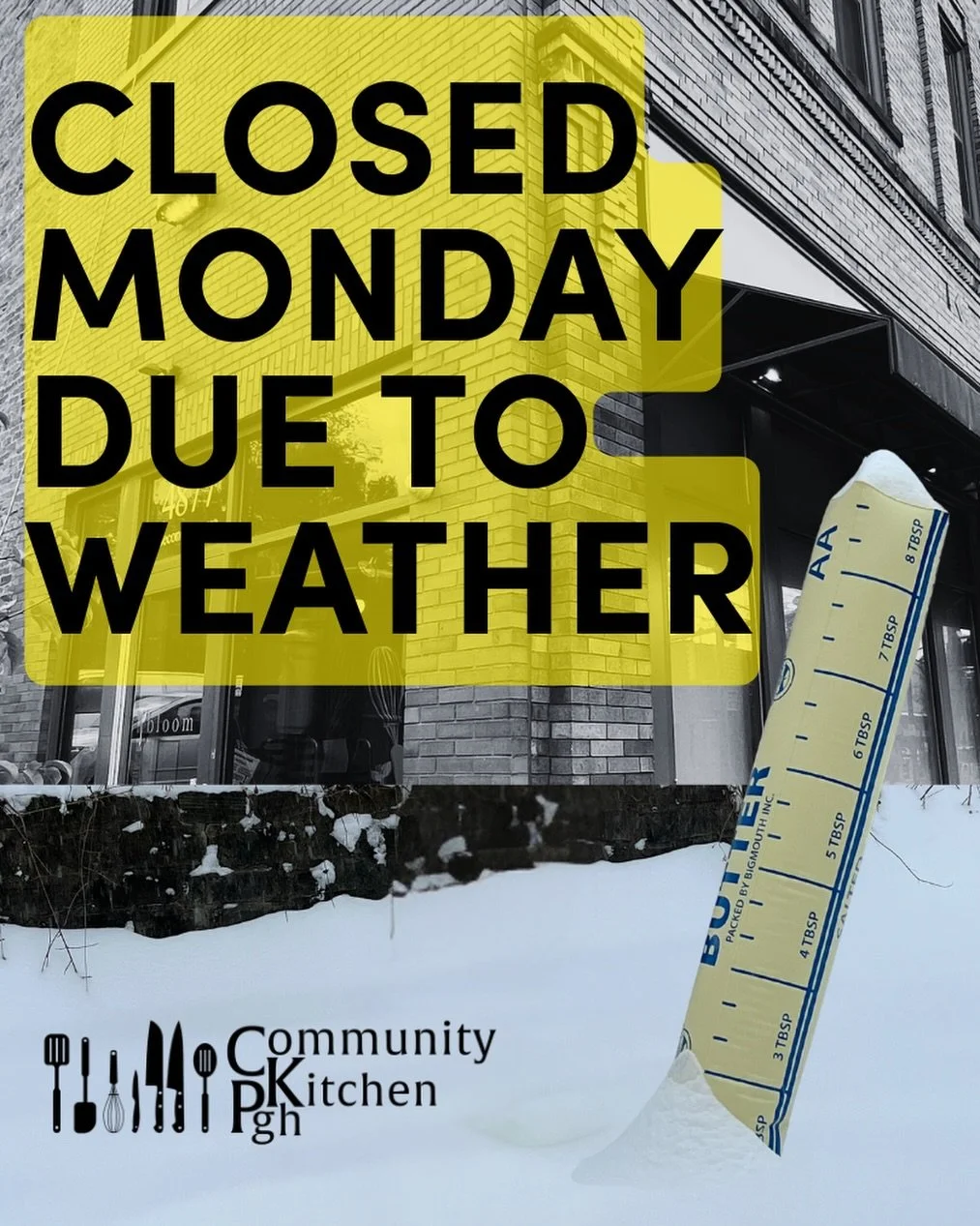 Due to the weather and to keep our students and staff safe, our office will be closed tomorrow (Monday, Jan.26th).

We hope you&rsquo;ve been staying safe and warm during the snowstorm. 

(Yes, Socials has been measuring the snow with a 5ft stick of 