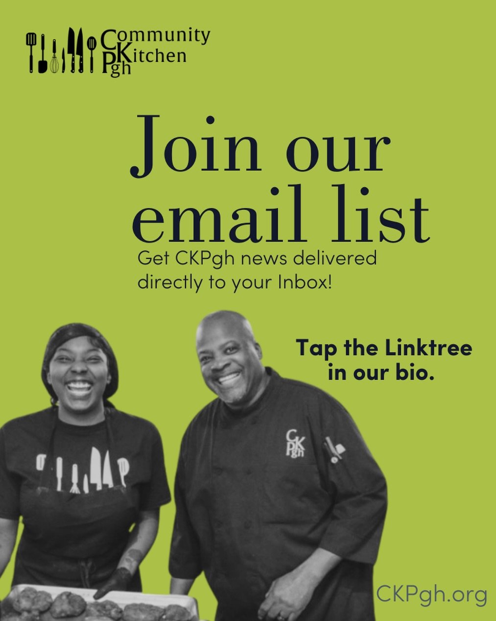 Are you on our email list yet?

You&rsquo;ll get CKP news sent directly to your inbox.

And sometimes, our email list gets early access to events and updates.☺️

To get on the list, just tap the Linktree in our bio. 

#ckpgh #ckpnews #pghnonprofit #c