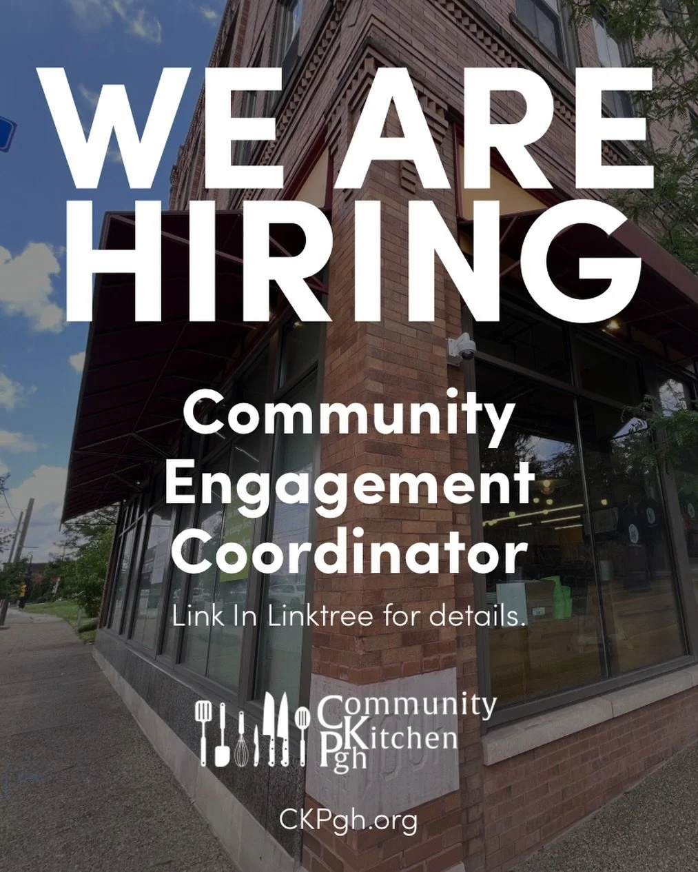 We&rsquo;re hiring someone to fill the role of Community Engagement Coordinator.

To learn more, tap the Linktree LINK IN OUR BIO. 

#CKPgh #pghnonprofit #communityengagementcoordinator #nowhiring