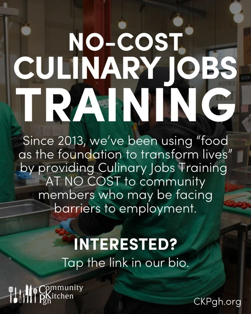 Are you currently looking for a job?

Are you interested in culinary?

Take a look at our NO-COST culinary jobs training program!

📚8 &amp; 12-week programs

✅ earn your @servsafe Food Handlers (and Managers) certifications 

🫱🏼&zwj;🫲🏽 we provid