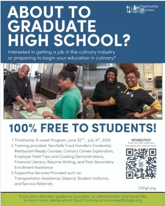 Know a recent high school grad ready to launch their career? 6-week Youth Cohort (Monday, June 22 - Friday, July 31) is 100% free and packed with real-world culinary training, financial literacy, resume writing, and job placement support. Transportat