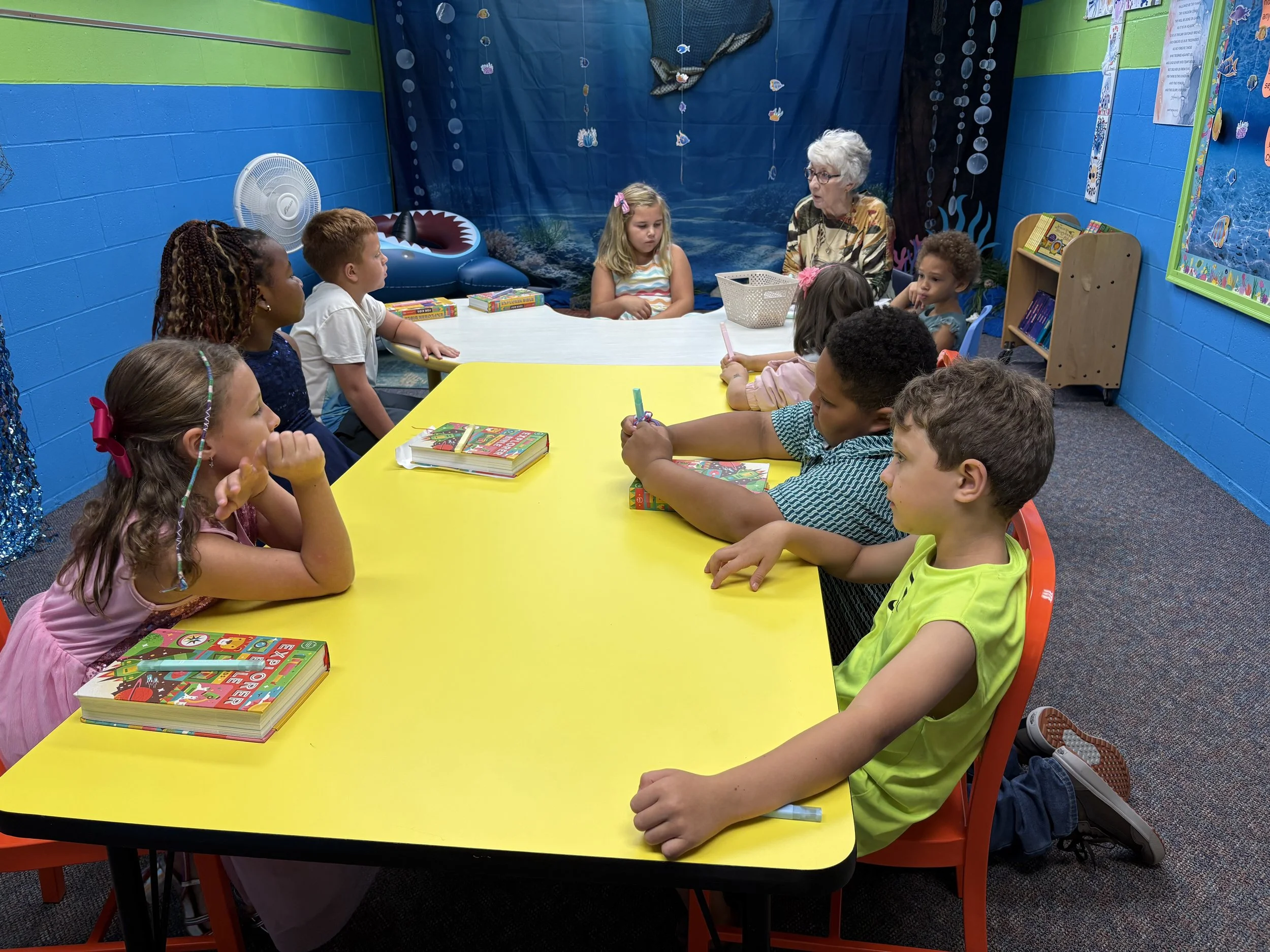 Rally day- Sunday school class learning the Lord’s Prayer