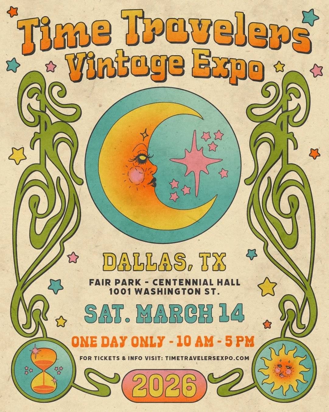 DALLAS! 🌜 We've got great news; Time Travelers Vintage Expo is going to be BACK and better than ever this March, with our biggest Dallas show yet! You'll be able to find over 120+ vendors offering the best in true vintage clothing, home goods, handm