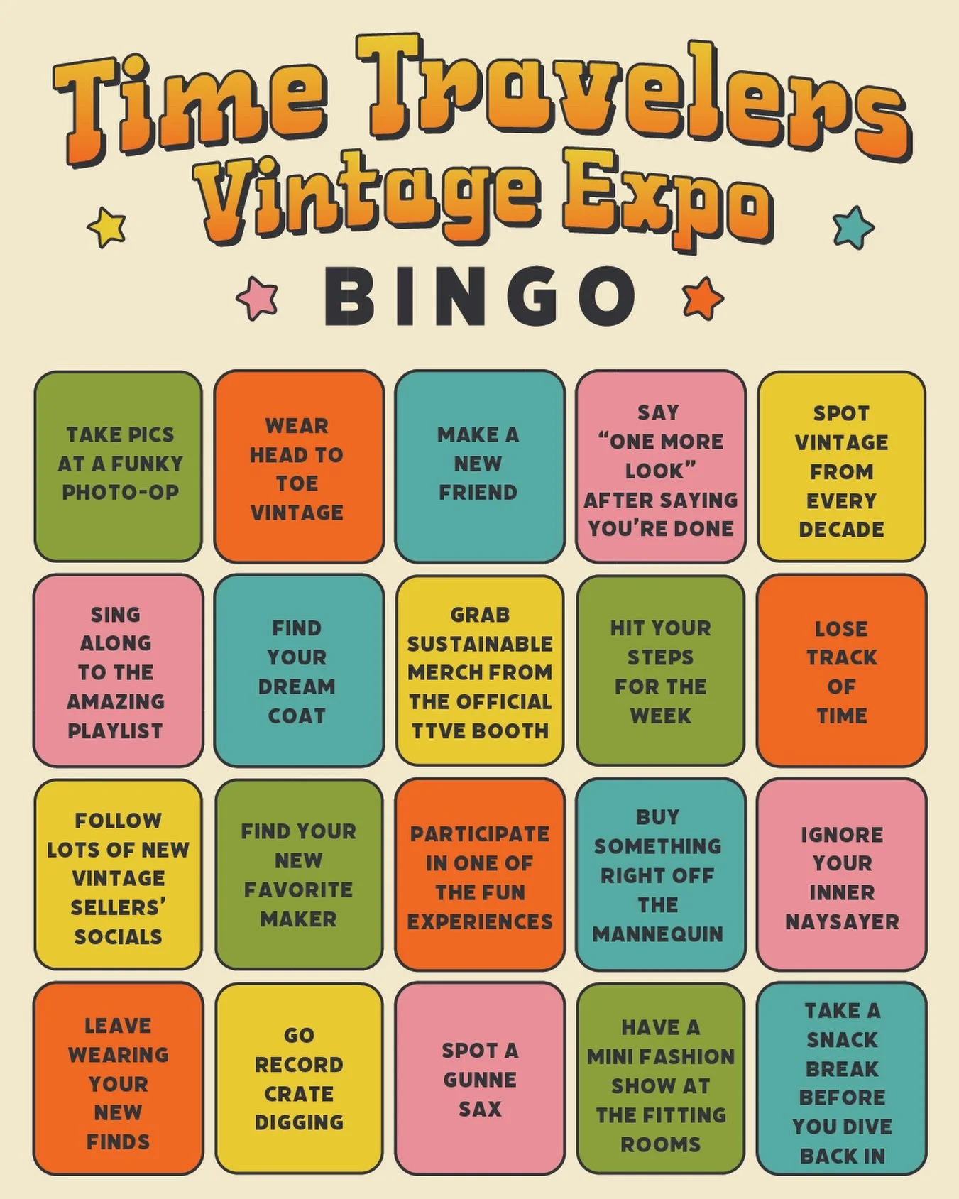 TTVE Bingo! 🌈 If you&rsquo;re headed to one of our shows, then be sure to save our bingo board &amp; play with your friends! ✨

UPCOMING DATES:
⏳ 3/14 - Dallas, TX
✨ 3/28 - Rogers, AR
🌜 4/4 - Des Moines, IA
🌁 4/18 - San Mateo, CA
🧳 5/9 - Huntsvil