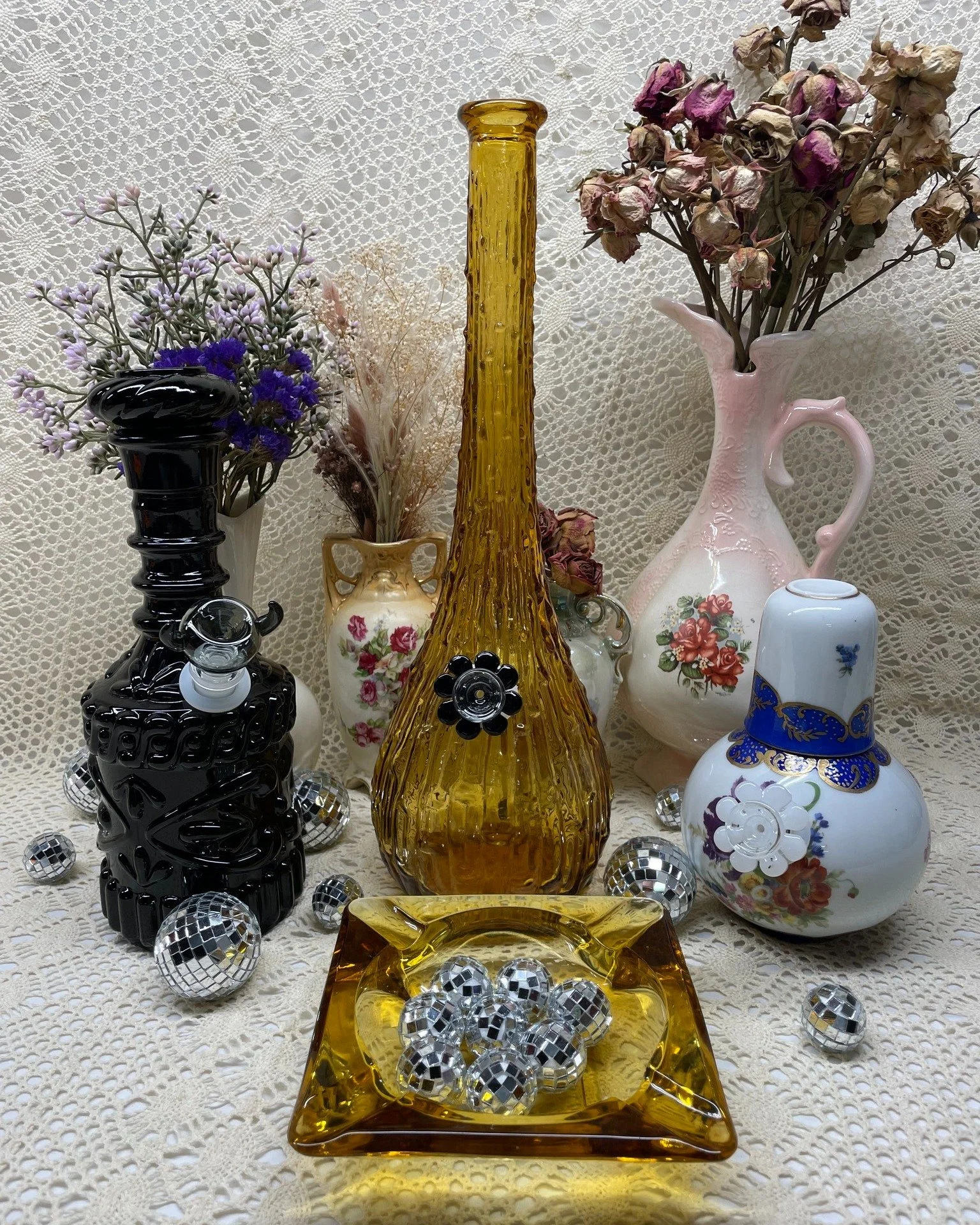 NEXT SATURDAY! @@puff_and_wick will be setting up with us Saturday, April 4th for our Des Moines show! Puff and Wick is a handcrafted cannabis lifestyle brand that transforms vintage glassware into heirloom-quality bongs, pipes, accessories, and soy 