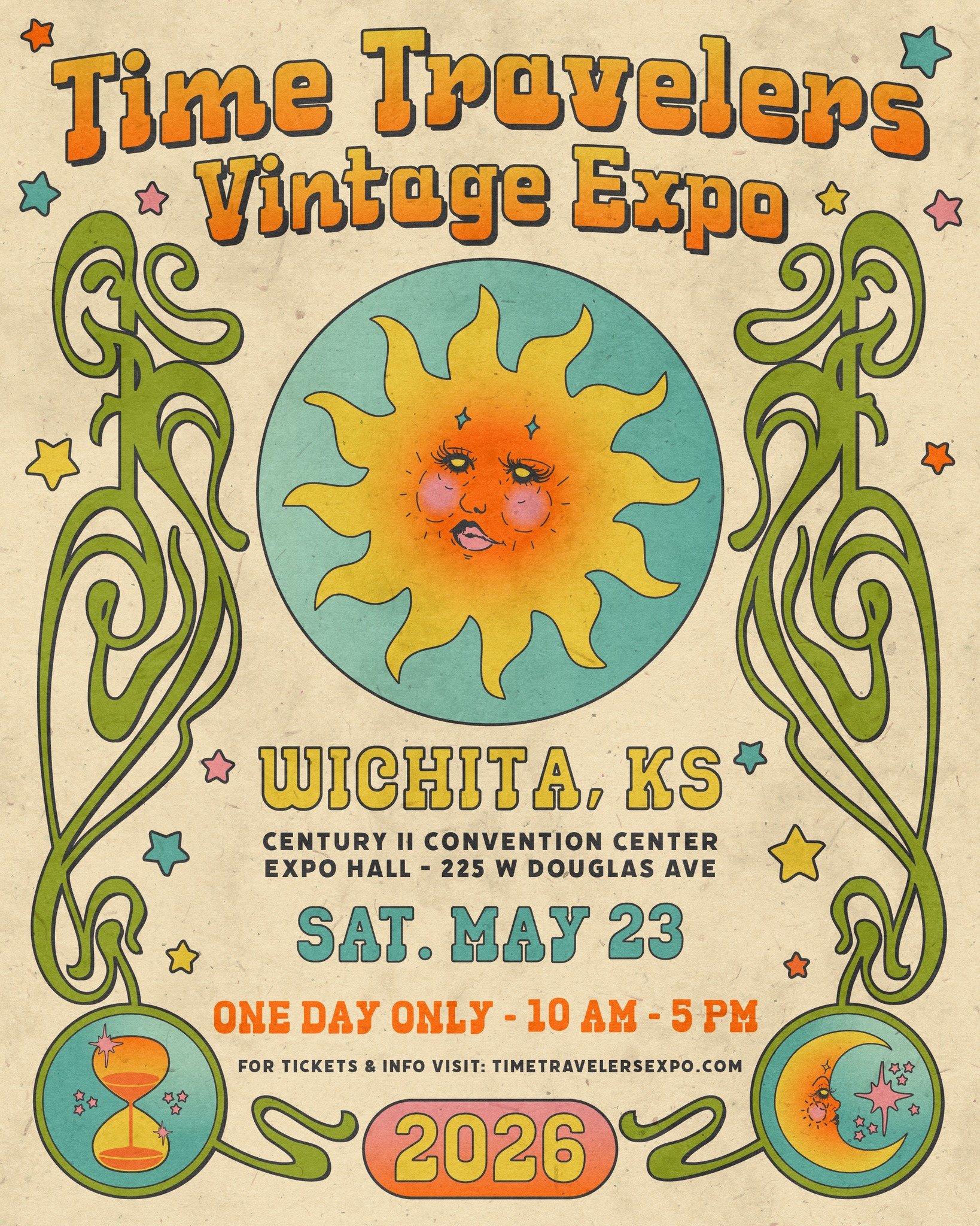 WICHITA! 🌞 We&rsquo;re so excited to bring Time Travelers Vintage Expo back to you this spring! We&rsquo;ll be setting up at Century II Convention Center on Saturday, May 23rd for one day only! We&rsquo;re bringing together over 100+ vendors offerin