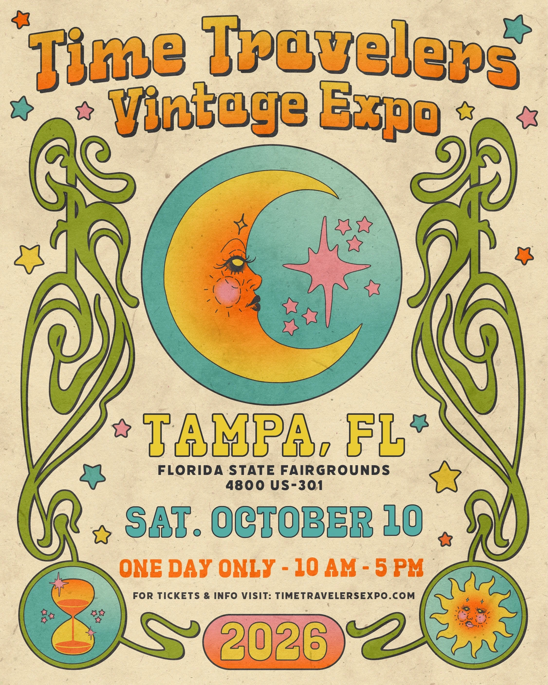 TAMPA! Time Travelers Vintage Expo will be in town THIS SATURDAY, October 10th! 🤩 Here&rsquo;s a sneak peek at some vintage gems you might spot at the show ✨ Details 👉

🗓️ Saturday 10/10/26 - ONE DAY ONLY
📍 Florida State Fairgrounds
🕰️ 10am - 5p
