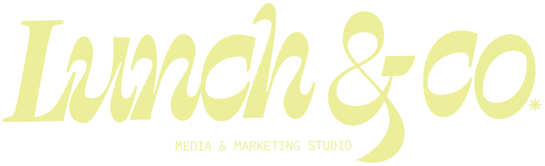 Logo of Launch & Co Media and Marketing Studio in yellowish pastel on a black background.