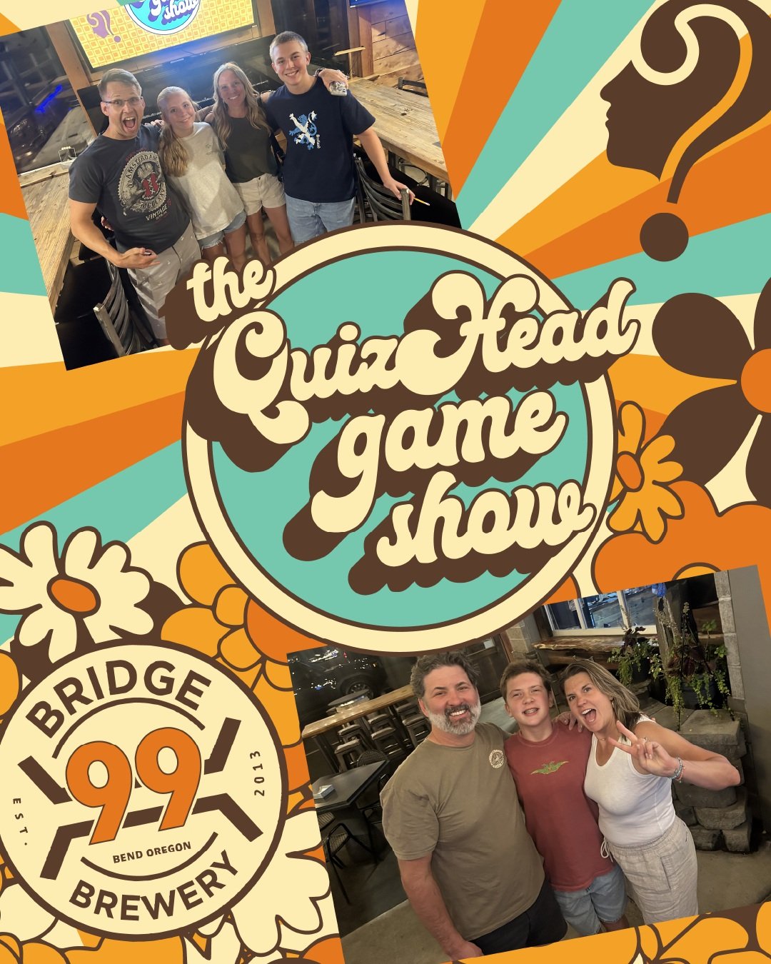 Think you have what it takes to beat last week's champions? Come find out tonight at the QuizHead Game Show @bridge99brewery

Game starts at 6:30, so get your team ready for a fun collection of mini-games!

Don't forget to like this post to double yo