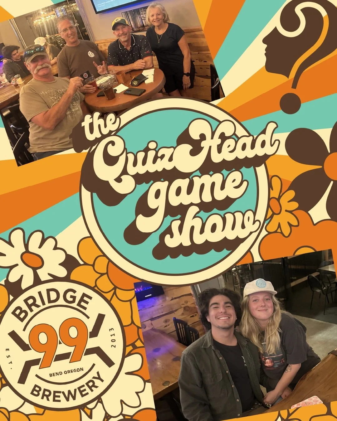 Think you have what it takes to beat last week's champions? Come find out tonight at the QuizHead Game Show @bridge99brewery

Game starts at 6:30, so get your team ready for a fun collection of mini-games!

Don't forget to like this post to double yo