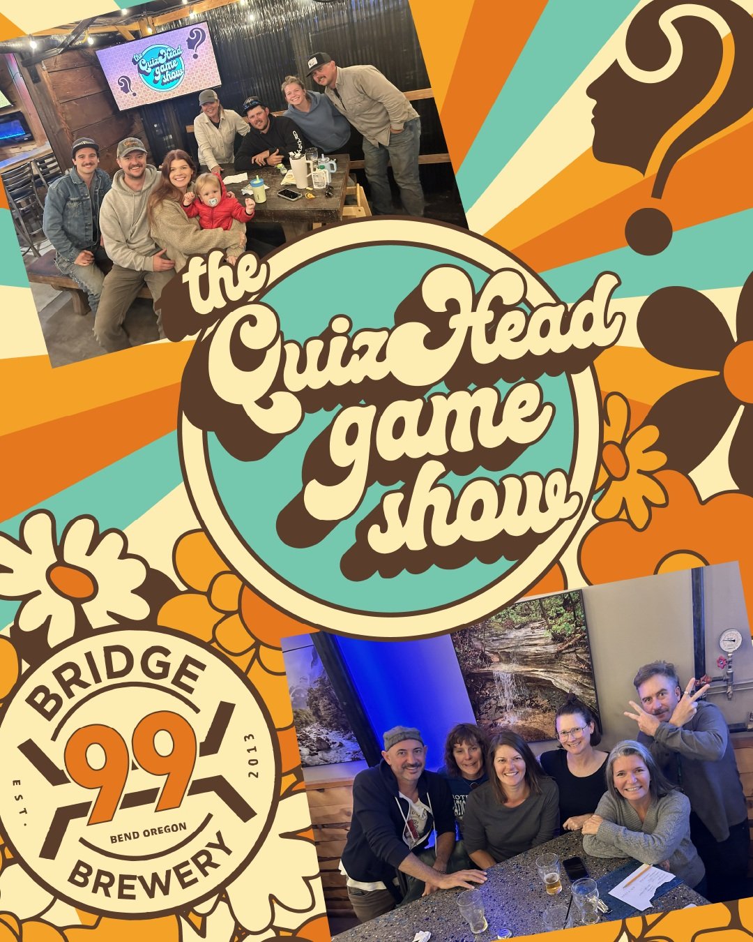 Think you have what it takes to beat last week's champions? Come find out tonight at the QuizHead Game Show @bridge99brewery

Game starts at 6:30, so get your team ready for a fun collection of mini-games!

Don't forget to like this post to double yo