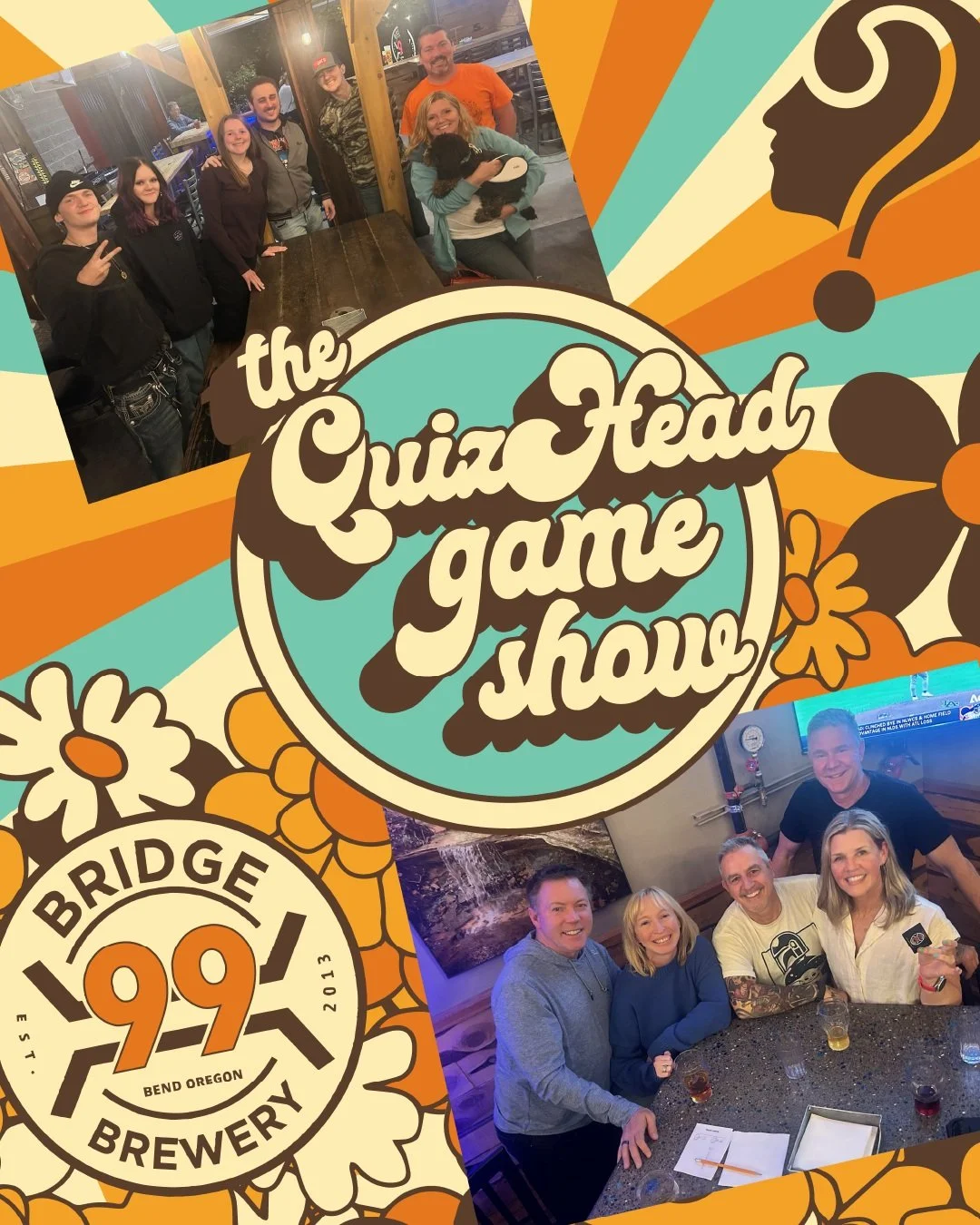 Think you have what it takes to beat last week's champions? Come find out tonight at the QuizHead Game Show @bridge99brewery

Game starts at 6:30, so get your team ready for a fun collection of mini-games!

Don't forget to like this post to double yo