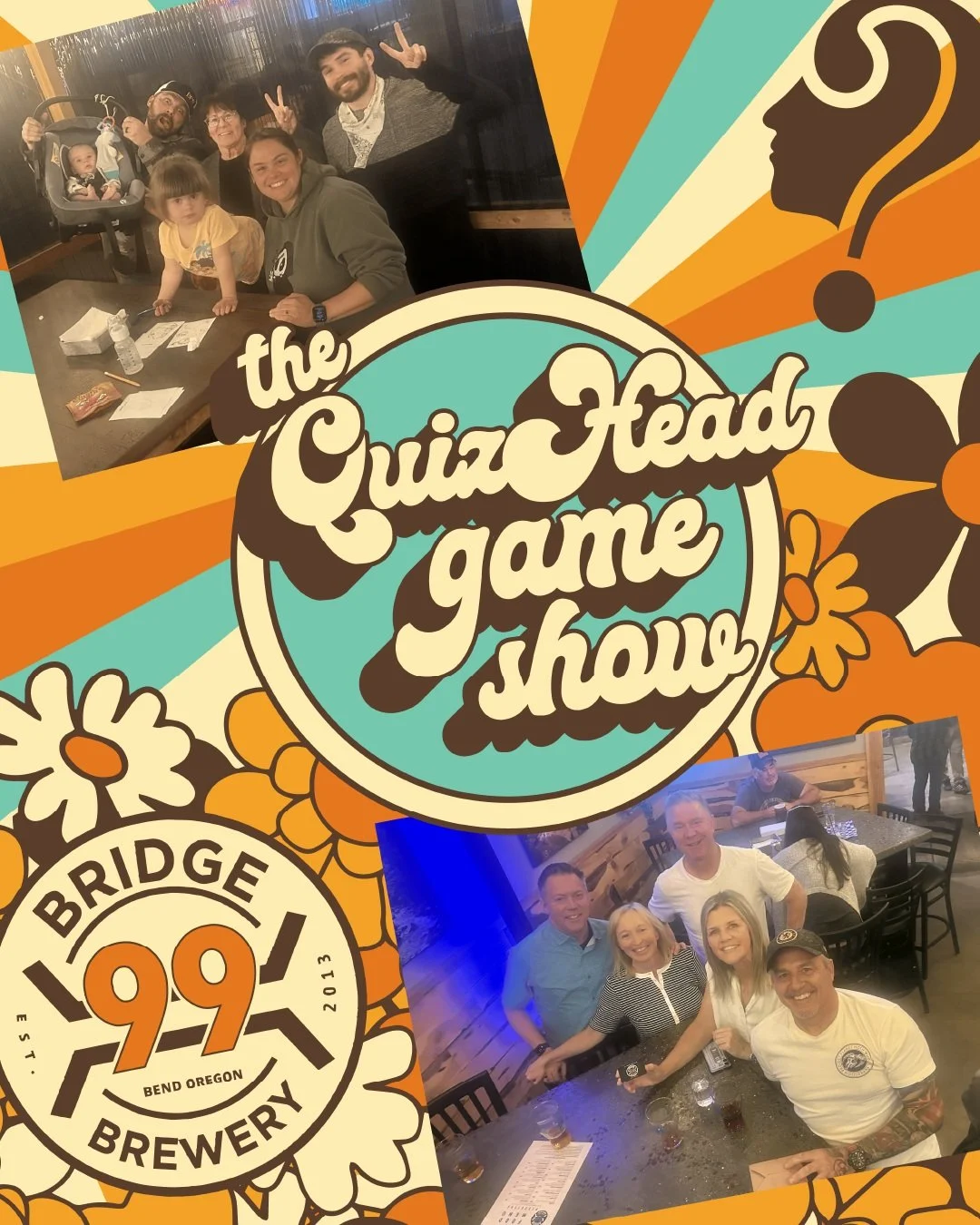 Think you have what it takes to beat last week's champions? Come find out tonight at the QuizHead Game Show @bridge99brewery

Game starts at 6:30, so get your team ready for a fun collection of mini-games!

Don't forget to like this post to double yo