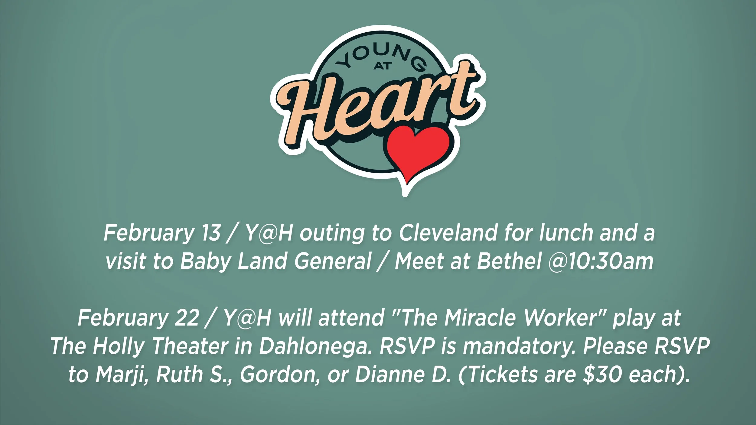 Young at Heart February Outings