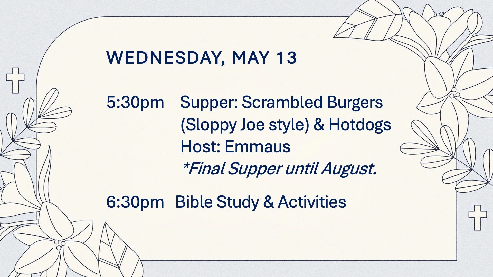 Wednesday Night Supper &amp; Activities