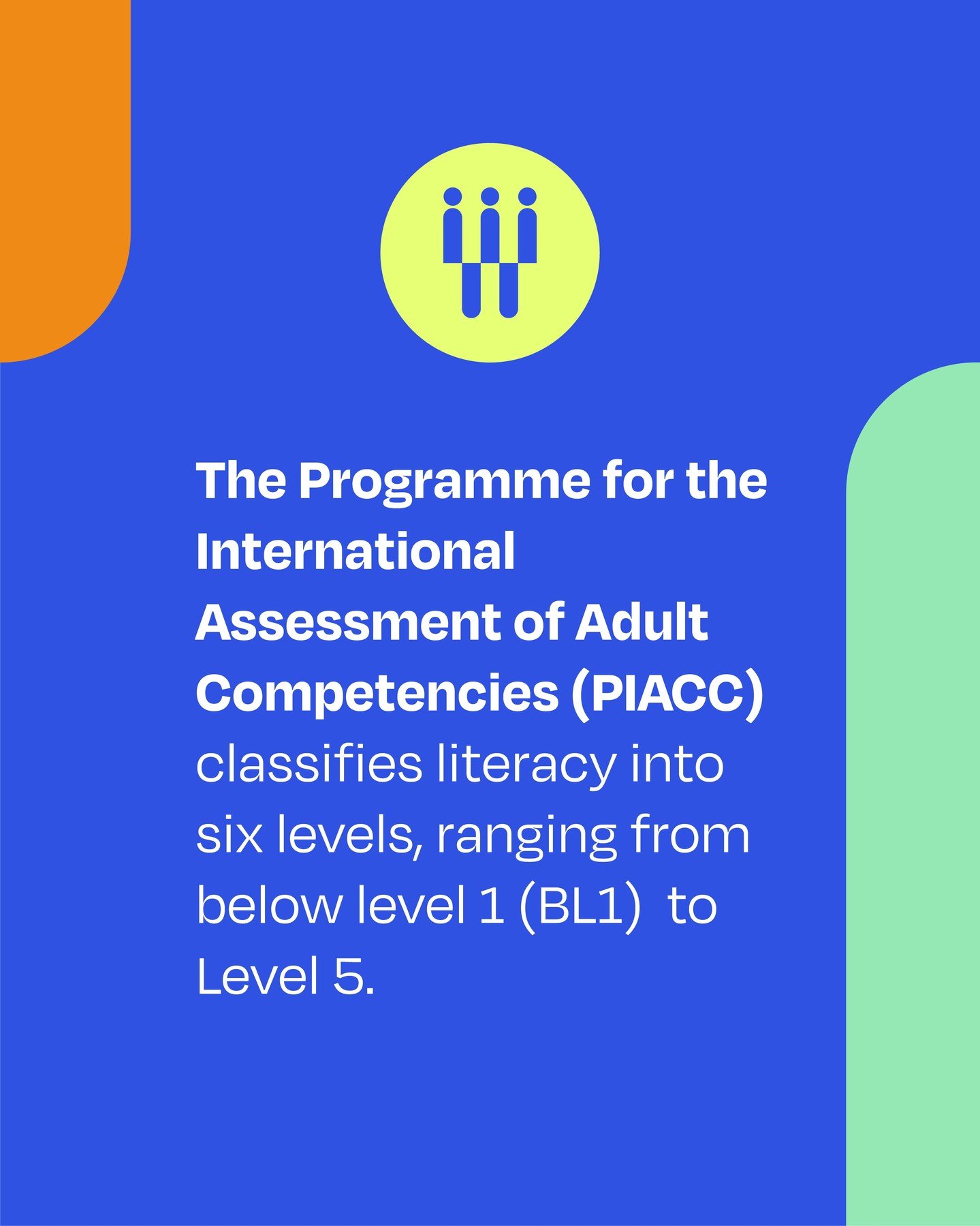 The Programme for the International Assessment of Adult Competencies (PIACC) classifies literacy into six levels, ranging from below level 1 (BL1)  to Level 5. PIAAC literacy levels help us to understand the distribution of literacy skills among adul
