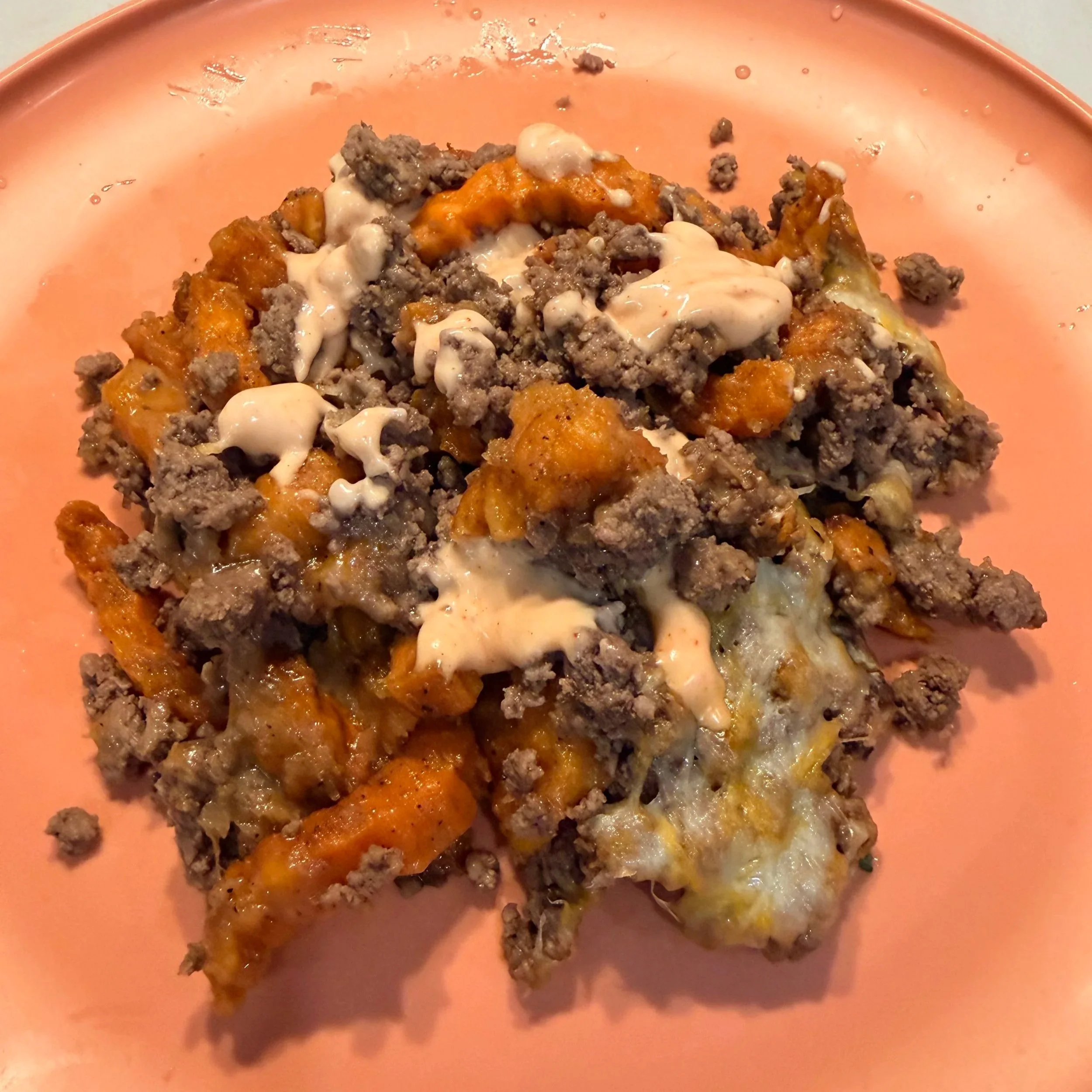 Cheeseburger Casserole with Sweet Potato Fries
