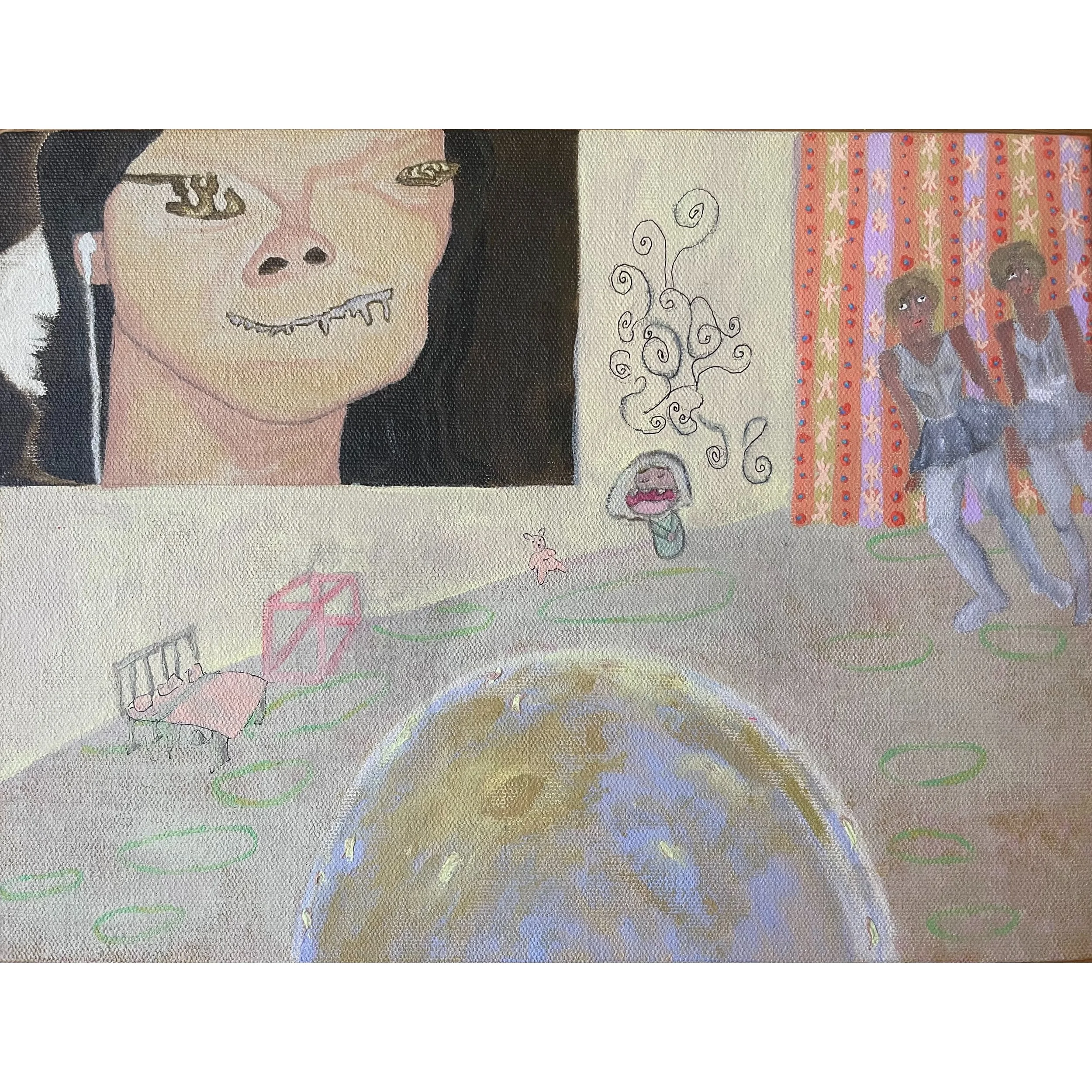 3AM Hotel Room (Oxidative Stress) 2026 6x12in acrylic/pen/graphite